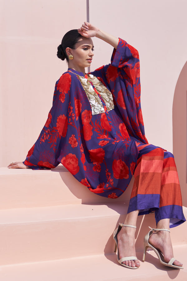 Blue & Red Moroccan Coin Yoke Co-ord Set