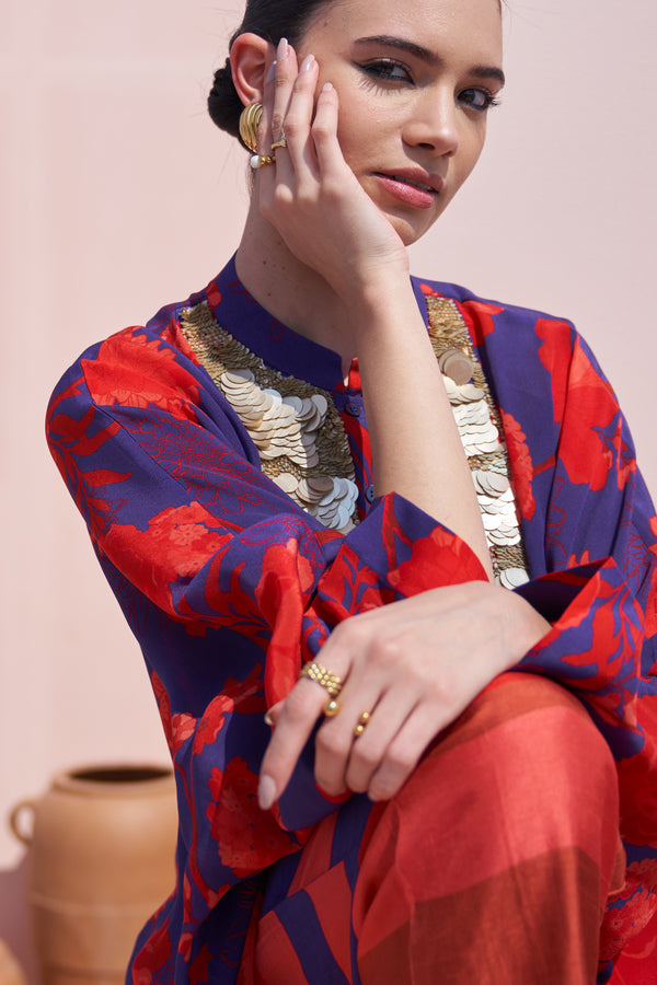 Blue & Red Moroccan Coin Yoke Co-ord Set