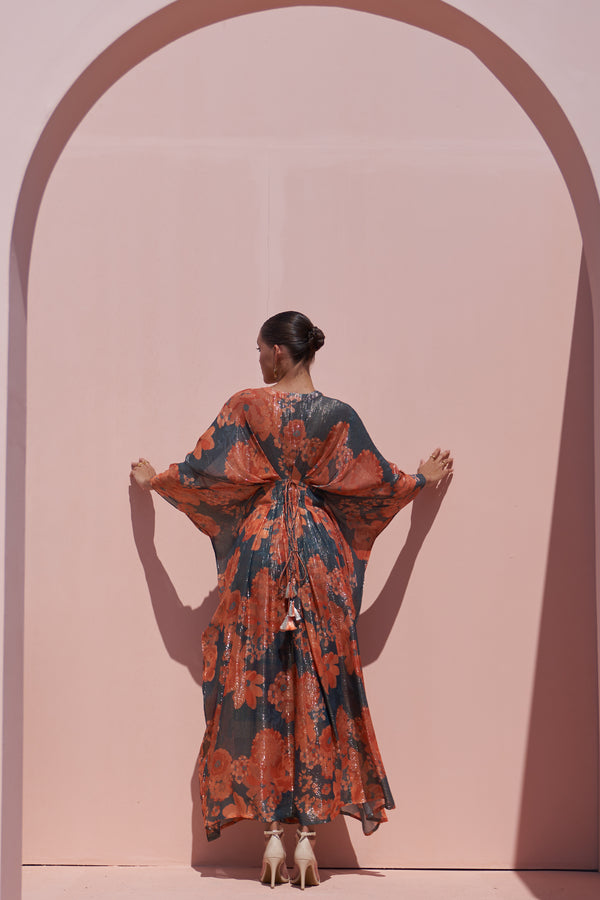 Navy Moroccan Shimmer Belt Kaftan