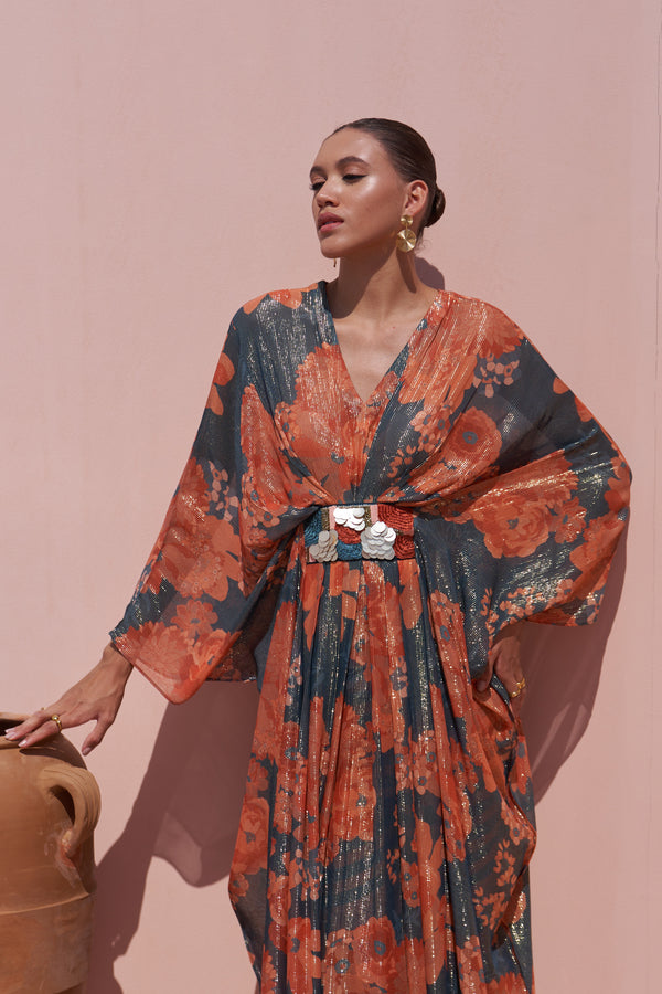 Navy Moroccan Shimmer Belt Kaftan