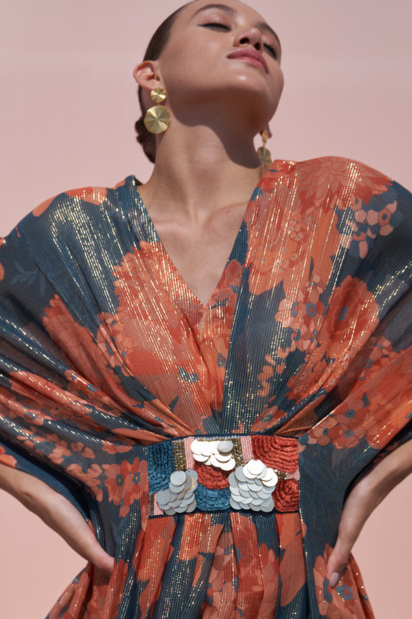 Navy Moroccan Shimmer Belt Kaftan