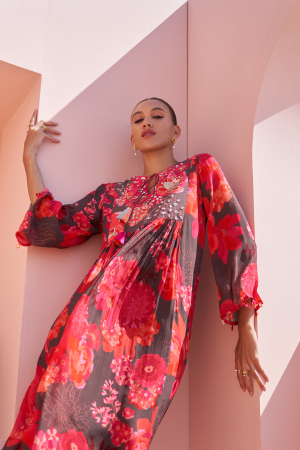 Brown Moroccan Chain Stitch Kaftan