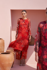 Red Moroccan Organza Zar Set - Archana Shah