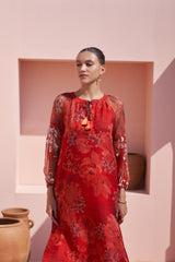 Red Moroccan Organza Zar Set - Archana Shah