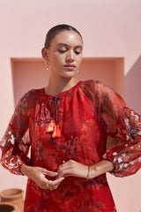 Red Moroccan Organza Zar Set - Archana Shah