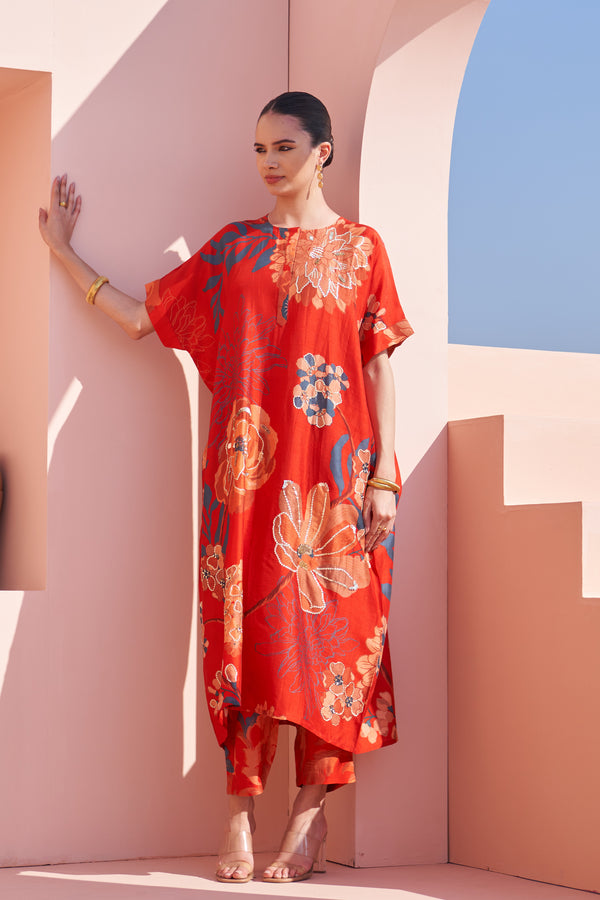 Red All Over Moroccan Oversized Kurta Set