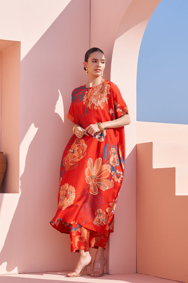 Red All Over Moroccan Oversized Kurta Set