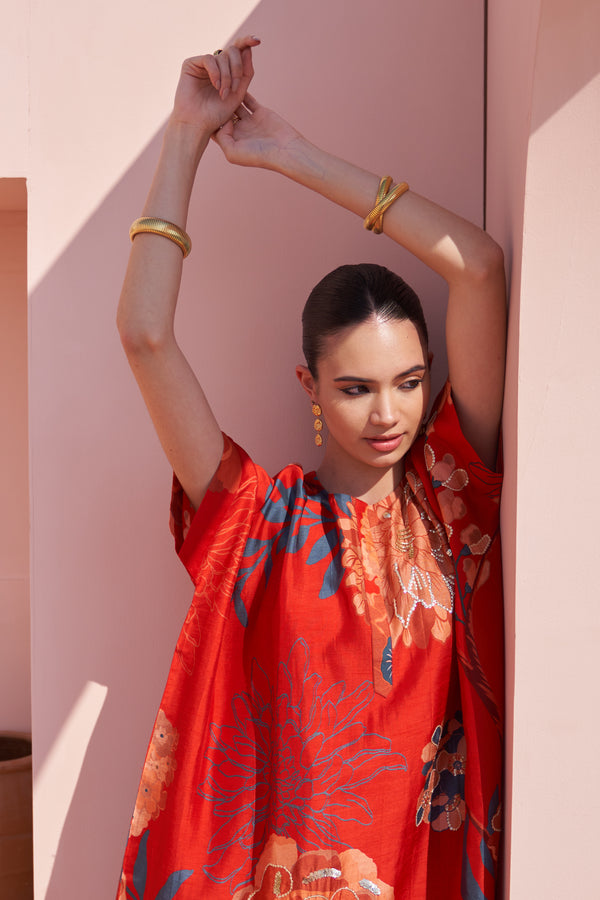 Red All Over Moroccan Oversized Kurta Set