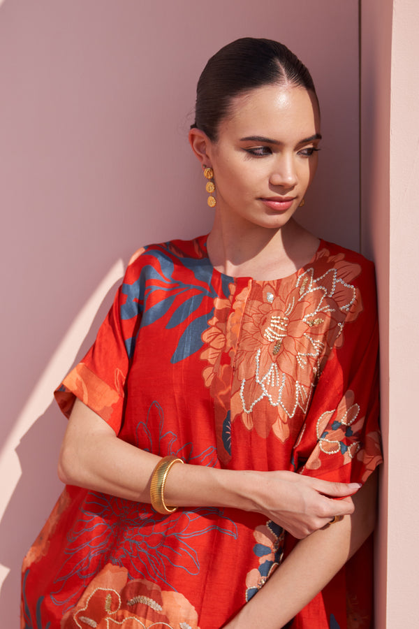 Red All Over Moroccan Oversized Kurta Set