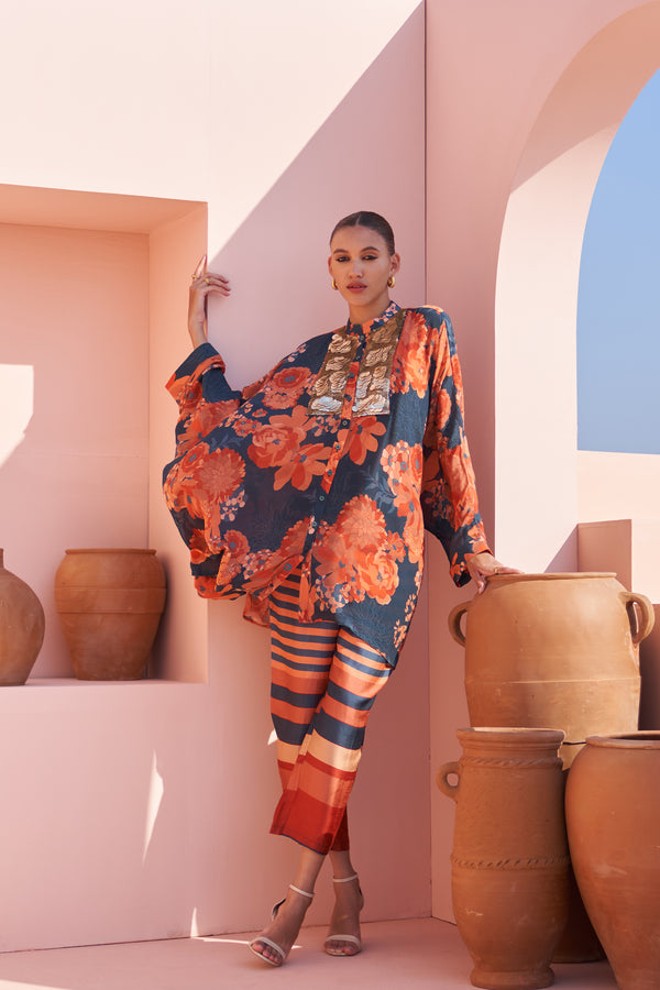 Navy Moroccan Coin Yoke Co-ord Set