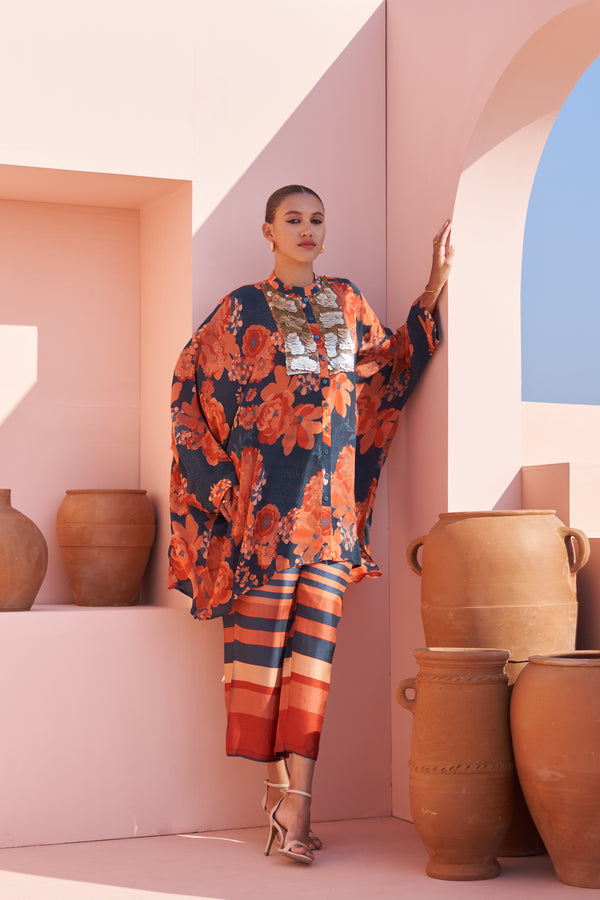 Navy Moroccan Coin Yoke Co-ord Set