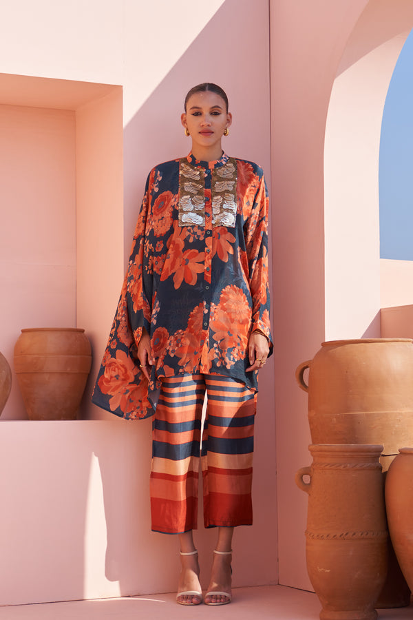 Navy Moroccan Coin Yoke Co-ord Set