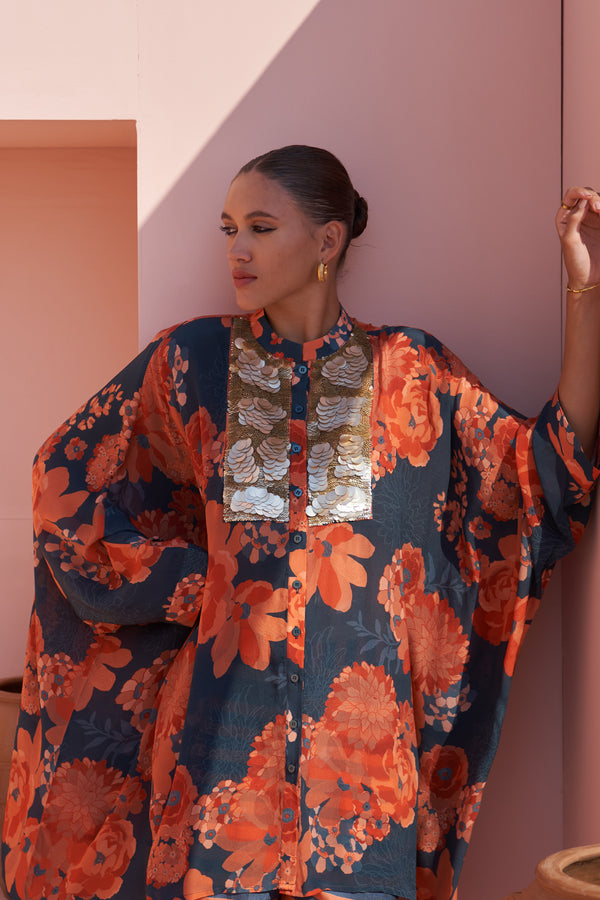 Navy Moroccan Coin Yoke Co-ord Set