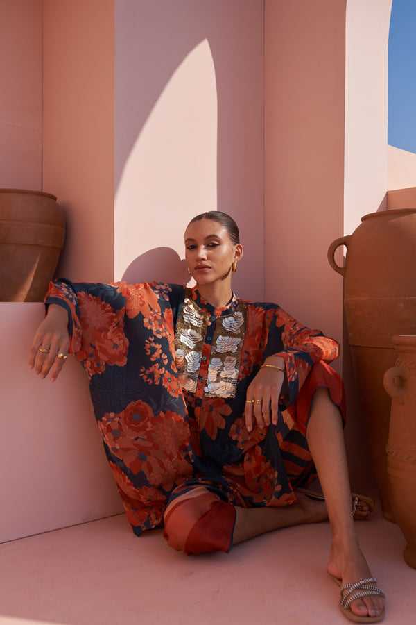 Navy Moroccan Coin Yoke Co-ord Set