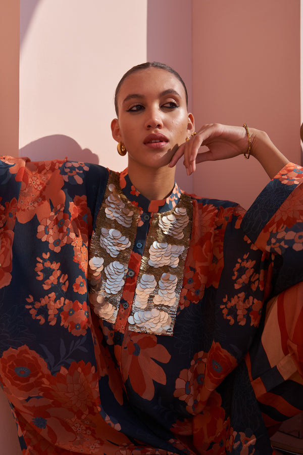 Navy Moroccan Coin Yoke Co-ord Set