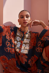 Navy Moroccan Coin Yoke Co-ord Set