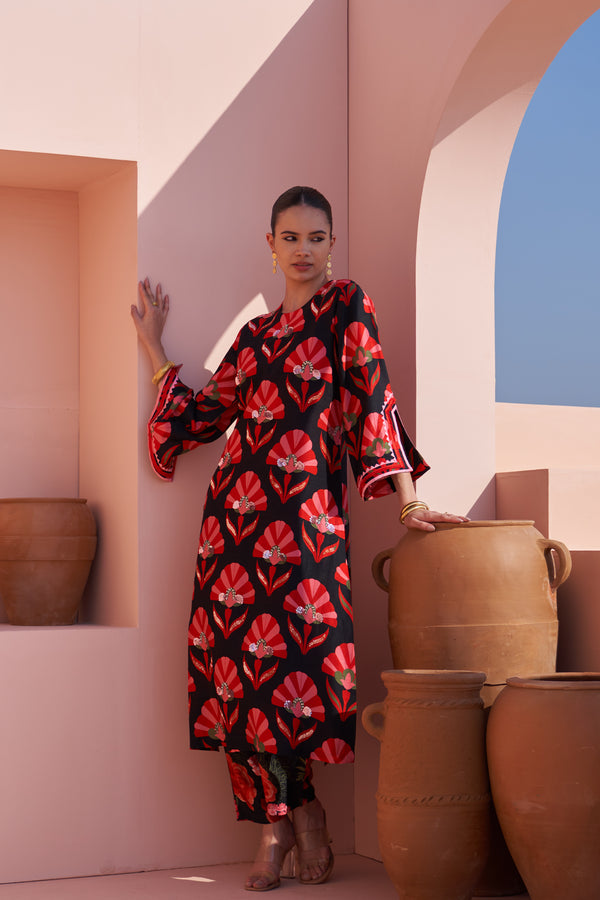 Black Shell Print Kurta Set