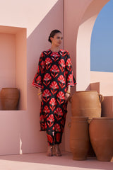 Black Jaal Print Bemberg Silk Kurta Set - Archana Shah
