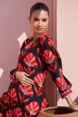 Black Jaal Print Bemberg Silk Kurta Set - Archana Shah