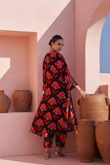 Black Jaal Print Bemberg Silk Kurta Set - Archana Shah