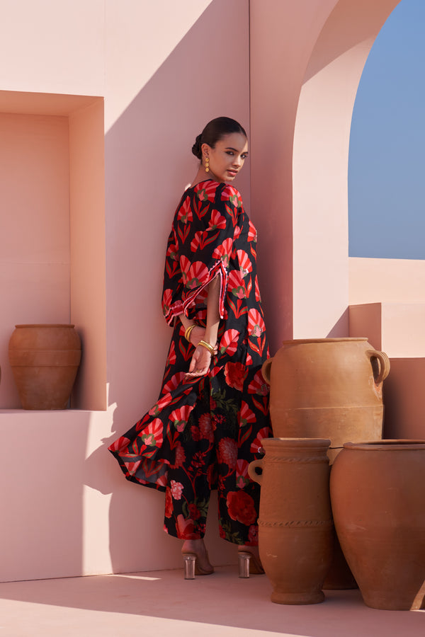 Black Shell Print Kurta Set