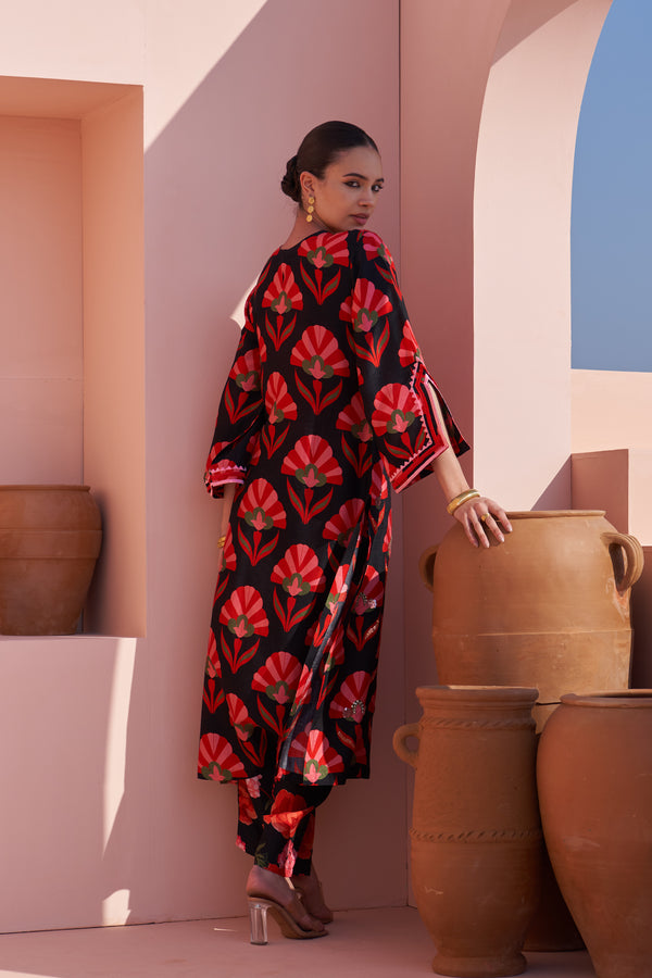 Black Shell Print Kurta Set