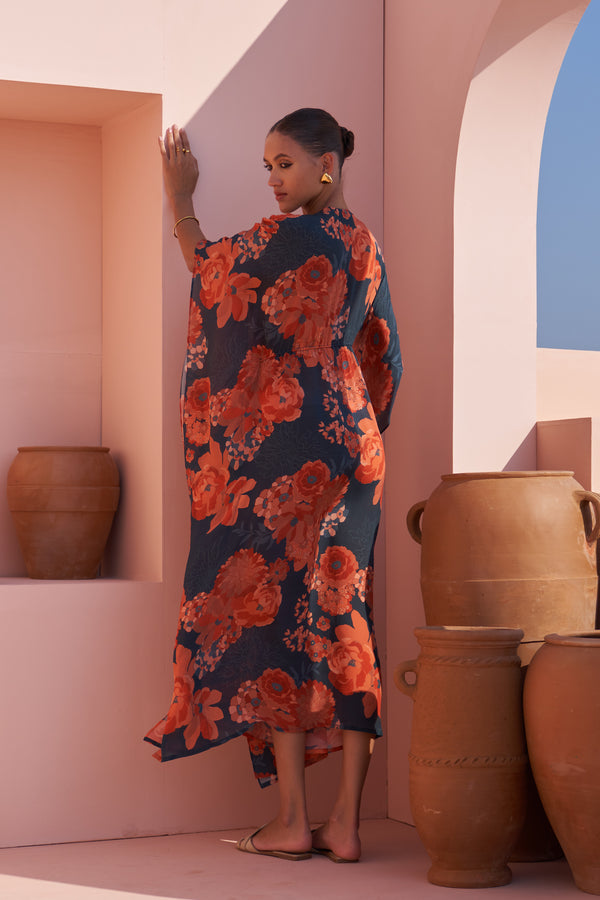 Navy Moroccan Zari Yoke Kaftan