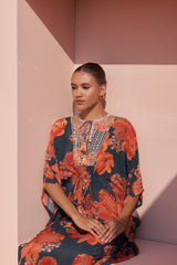 Navy Moroccan Zari Yoke Kaftan