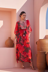 Brown Moroccan Zari Yoke Kaftan