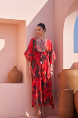 Brown Moroccan Zari Yoke Kaftan