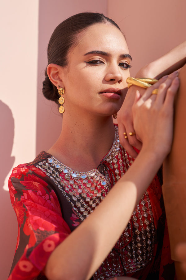 Brown Moroccan Zari Yoke Kaftan