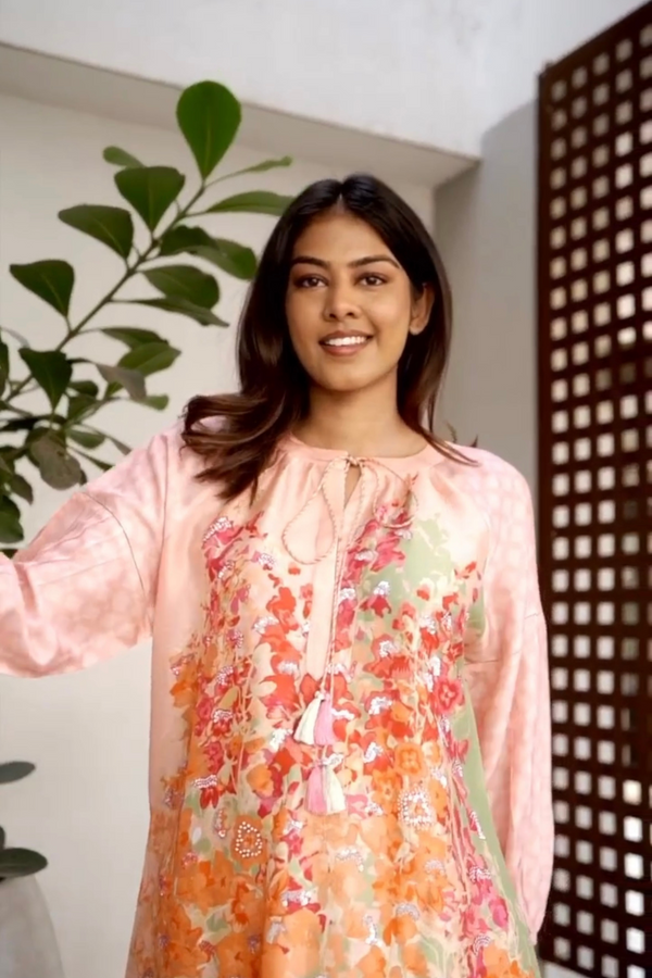 Divya Boppana in Peach Wildflower Zar Kurta set