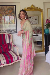 Amrita Thakur in Wildflower Green Shimmer Saree