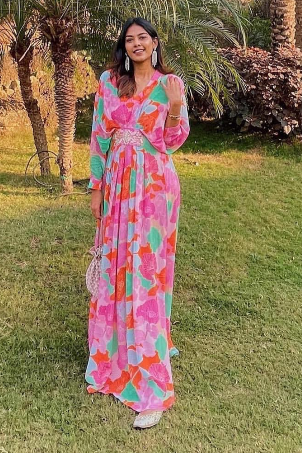 Divya Boppana In Our Pink Kaftan With Print