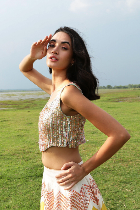 Sukhmani Gambhir In Chevron Lehenga Set