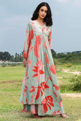 Front Slit Zardozi Sharara Set Orange