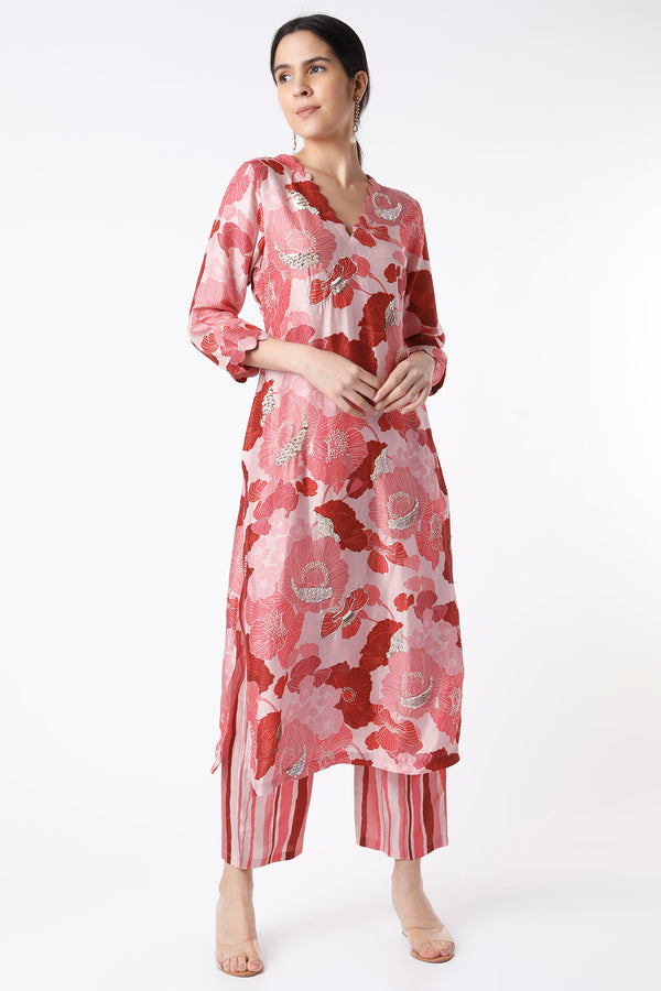 Red & Pink Kurta Set