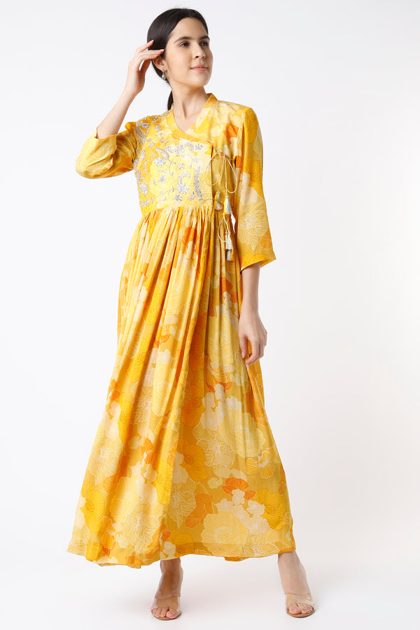 Yellow Monotone Angarkha Kaftan