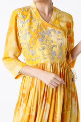 Yellow Monotone Angarkha Kaftan