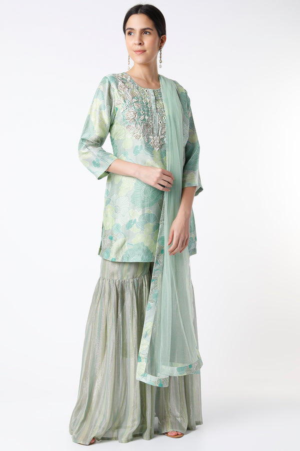 Green 3 Pc Sharara Set