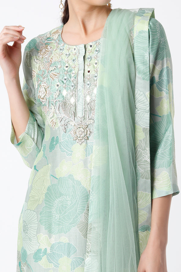 Green 3 Pc Sharara Set