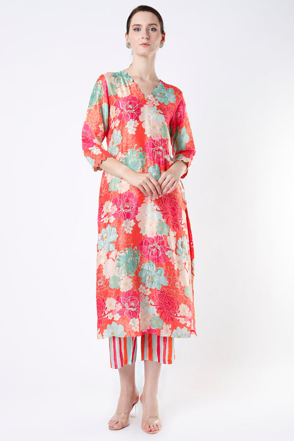 Swati Vatssa In Our Peony Orange Kurta Set