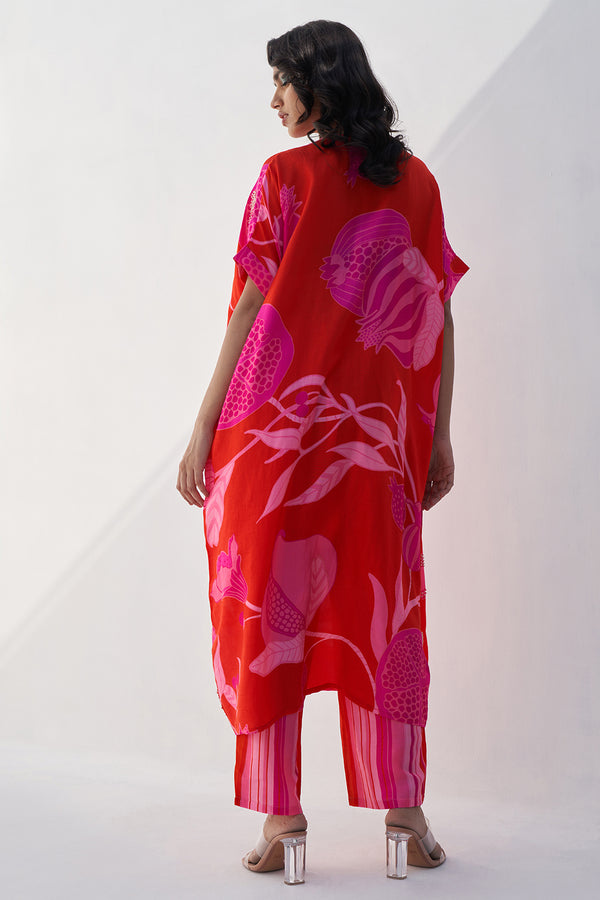 Red Pomo Oversize Kurta Set