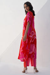 Red Pomo Oversize Kurta Set