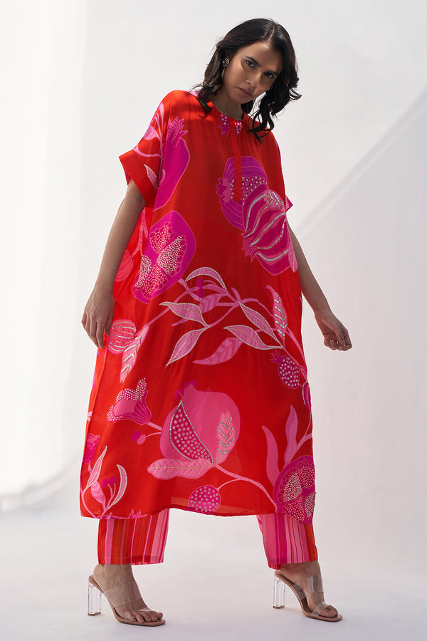 Red Pomo Oversize Kurta Set