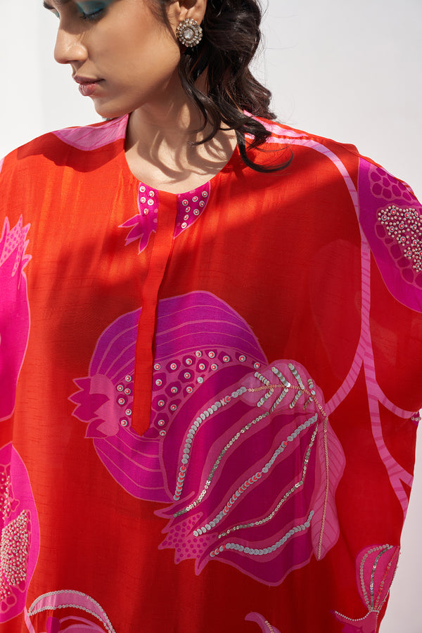 Red Pomo Oversize Kurta Set