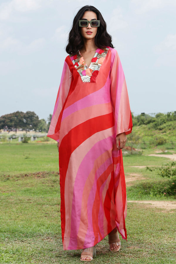Wavy Pink Maxi Kaftan