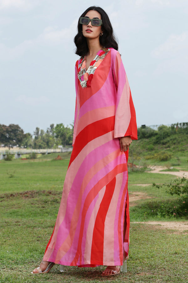Wavy Pink Maxi Kaftan